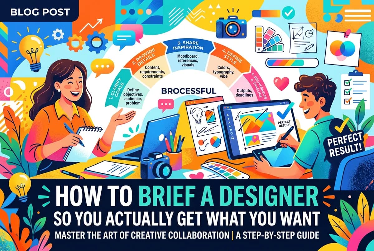 Design brief document showing clear problem statement, audience definition, and reference images